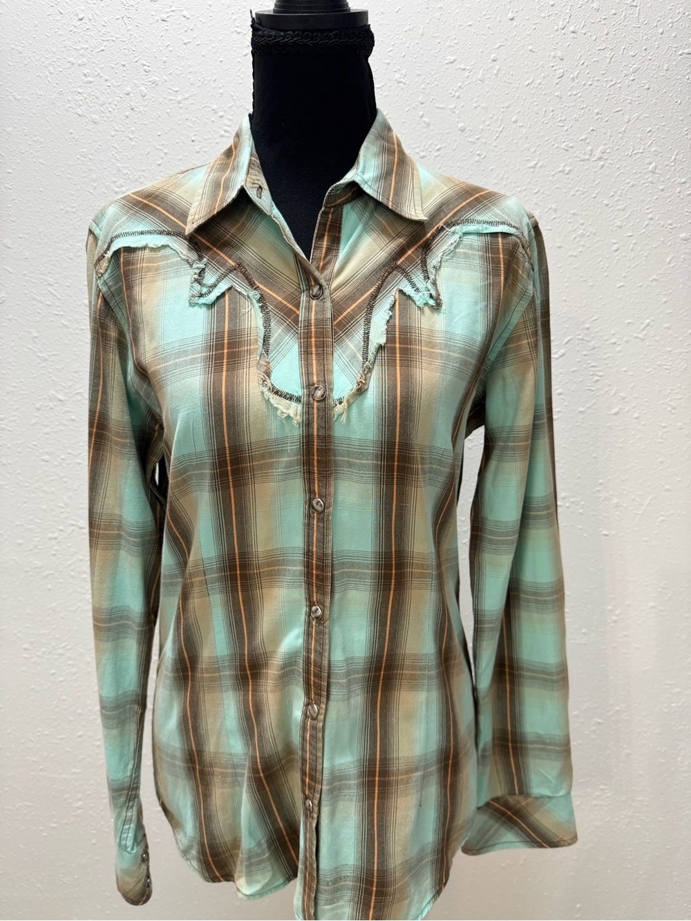 Panhandle Slim Aqua and Brown Plaid Western Button-Down Shirt